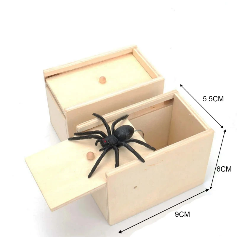 Trick Spider Funny Scare Box Wooden Hidden Box Quality Prank Wooden Scare Box Fun Games Prank Trick Friends Toy Halloween Gift