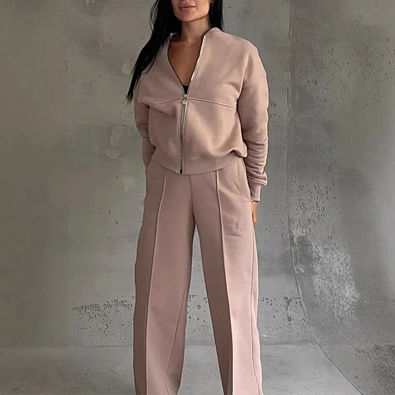 Spring Woman Loose Tracksuit Zipper Sweatshirt Coat+High Waist Straight Pants Sports Outfits Female Autumn Casual Two-piece Set - Image 6