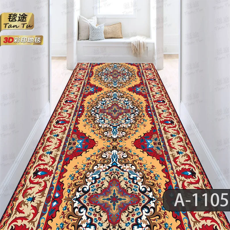 Persian Retro Villa Long Corridor Carpet Luxury Lobby Long Runner Area Rug IG Washable Non-slip Comfortable Stairway Mat Durable