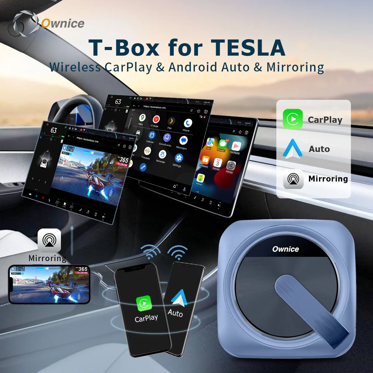 

Wireless Carplay Adapter Android Auto Ai Box Link Your Phone use Spotify Waze Siri unrequired SIM for Tesla Model 3 Y S X