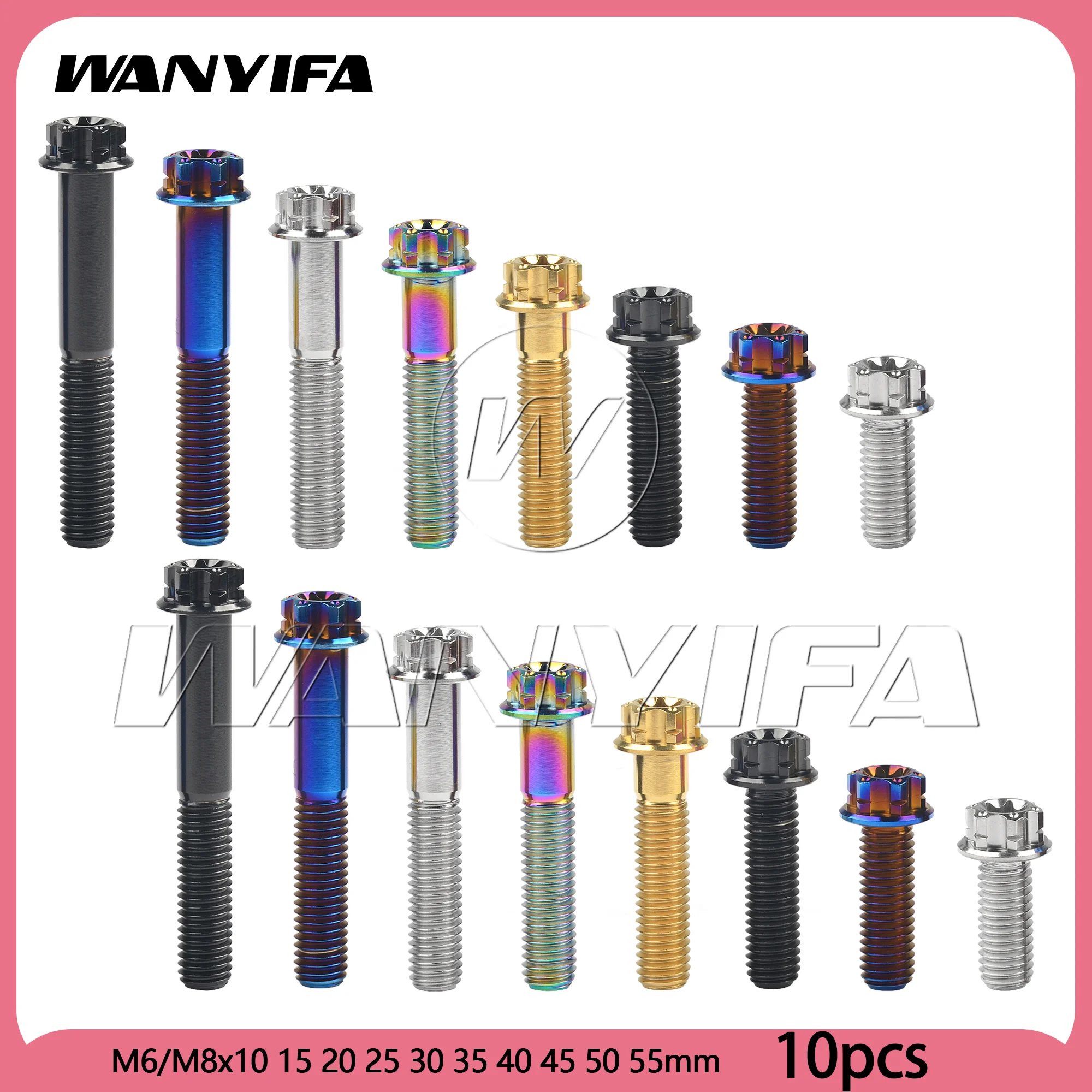 Wanyifa 10pcs Titanium Bolts M6/M8x10 15 20 25 30 35 40 45 50 55mm Flange Torx Head Screw for  Motorcycle Car Modification