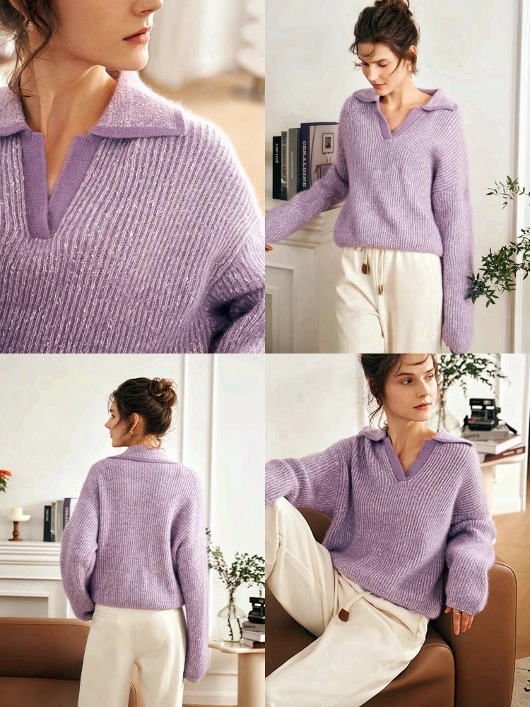 OLrain V-neck Knitted Sweater Women's Autumn 2025 New Contrasting Color Thin Pullover French Casual Loose Fit Tops O23DM69806