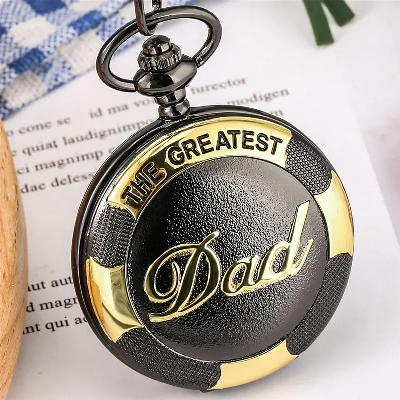 Vintage Pocket Watch The Greatest Dad Design Men's Roman Number Quartz Watches with Pedant Chain Father Day Gift