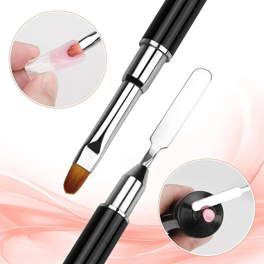 Nail Brush Pen Dual Ended 2 IN 1 Design Nail Brush and Spatula Stainless Steel Gel Nail Brush for Nails Extension Gel