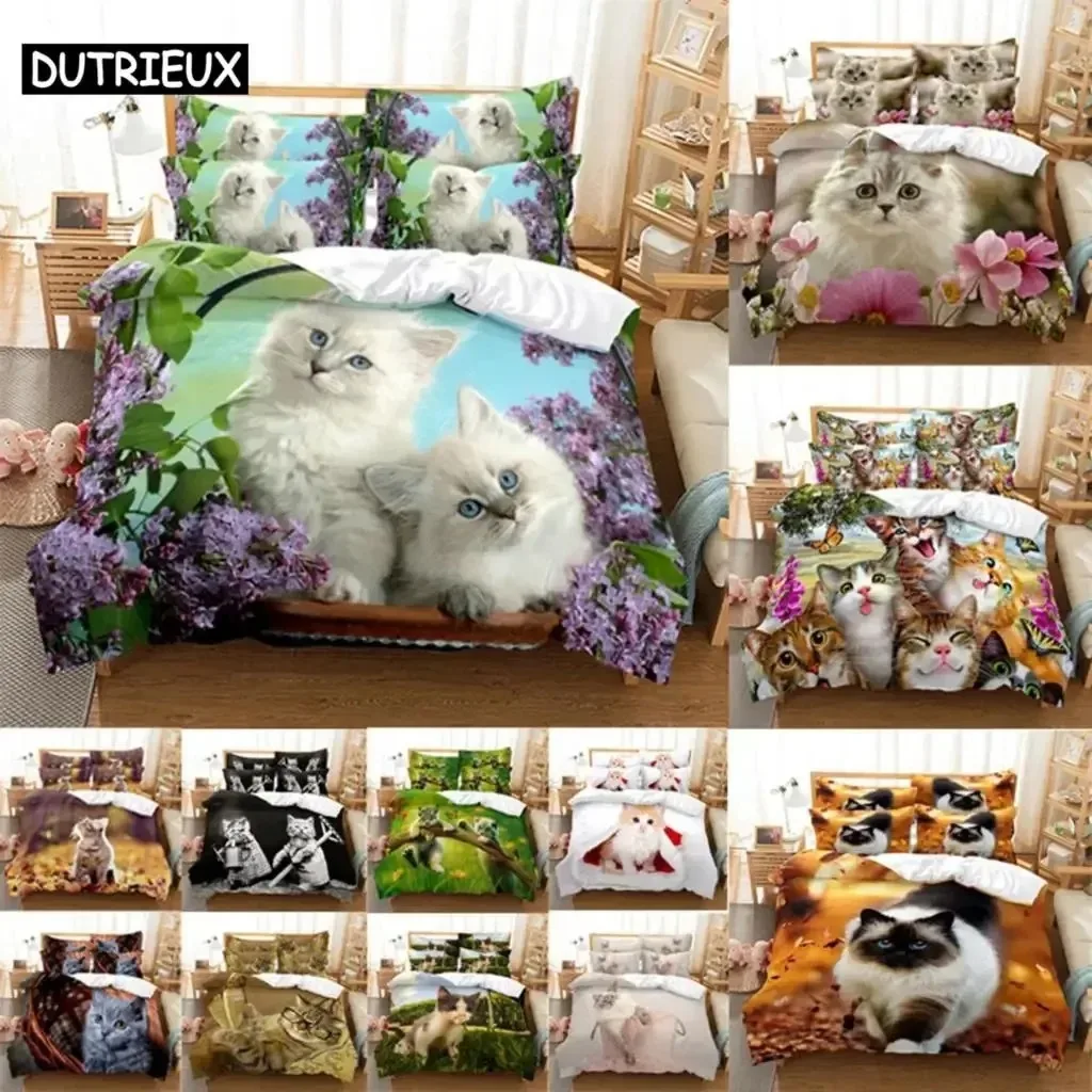 

3D HD Duvet Cover Bedding Set Quilt Comforter Case Pillowcase Cat Pattern Double Full King Queen Twin Single 3PCS 2PCS Bedroom