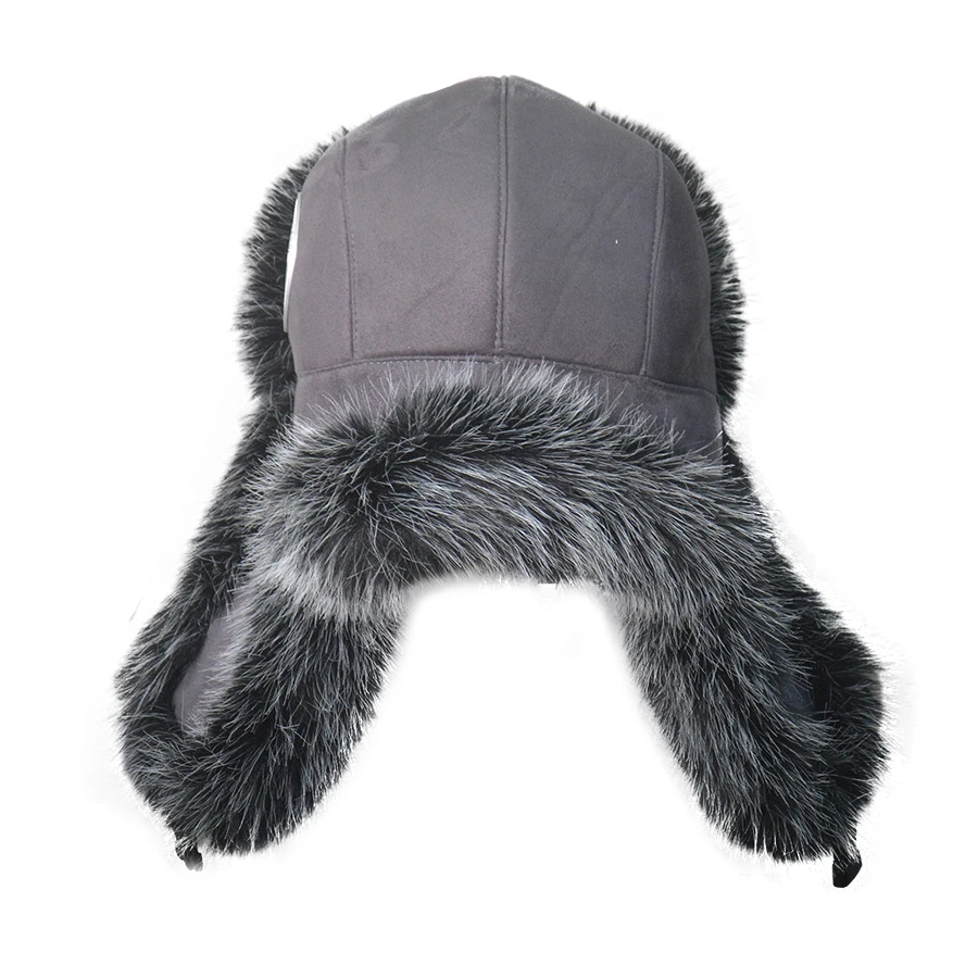 2024 New Men\'s 100% Natural Fake Fox Fur Bomber Hats Winter Russian Man Warm Faux Fox Fur Hat Male Fake Fur Caps