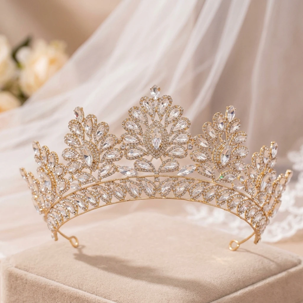 Bridal Rhinestone Crown Hairpiece for Wedding Dress Accessories with Alloy Base Crystal Embellishment