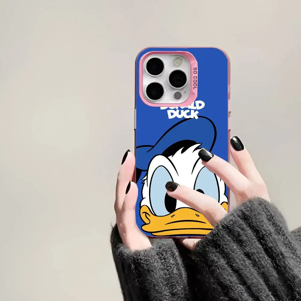 كارتون D-Donald D-Duck الأزرق جراب هاتف IMD جراب هاتف آيفون 16 15 14 13 12 11 برو ماكس زائد اللون غطاء فضي