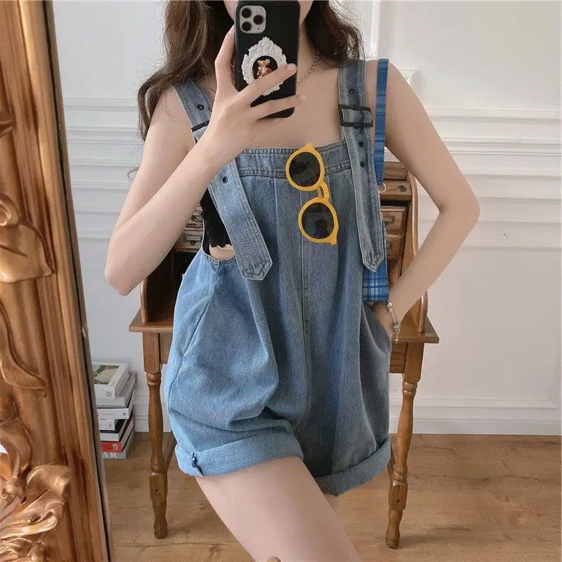 2023 Women\'s Clothing Trend Young Style Streetwear Fashion Loose Jumpsuits Straight Solid Color Thin Summer Pocket Sleeveless