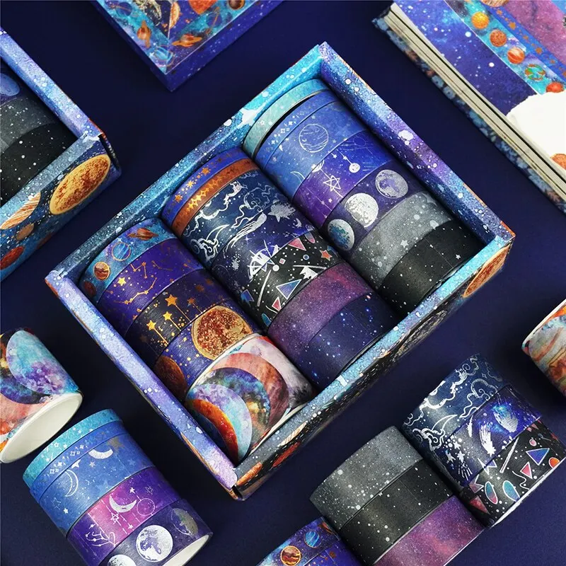 Starry Sky Themed Washi Tape Set with 19 Rolls for Decorative Journaling and DIY Crafts