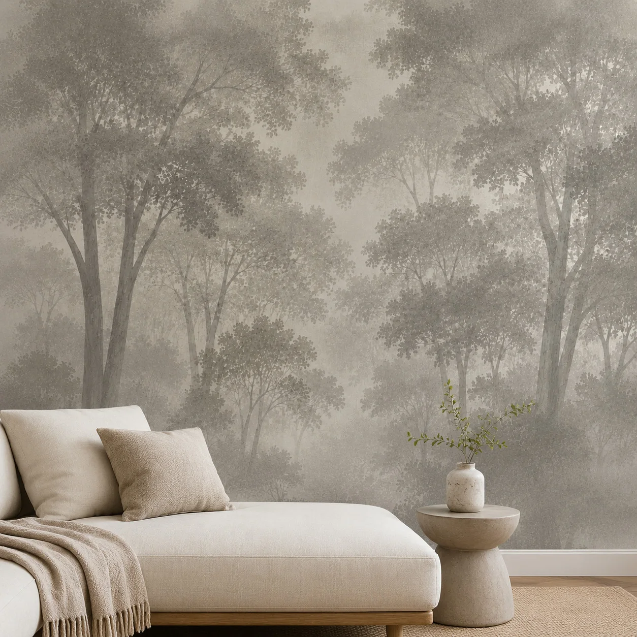Misty Forest Wallpaper Mural Neutral Beige Woodland Nature Wall Art Custom Living Room Bedroom Decor Non Self Adhesive Landscape