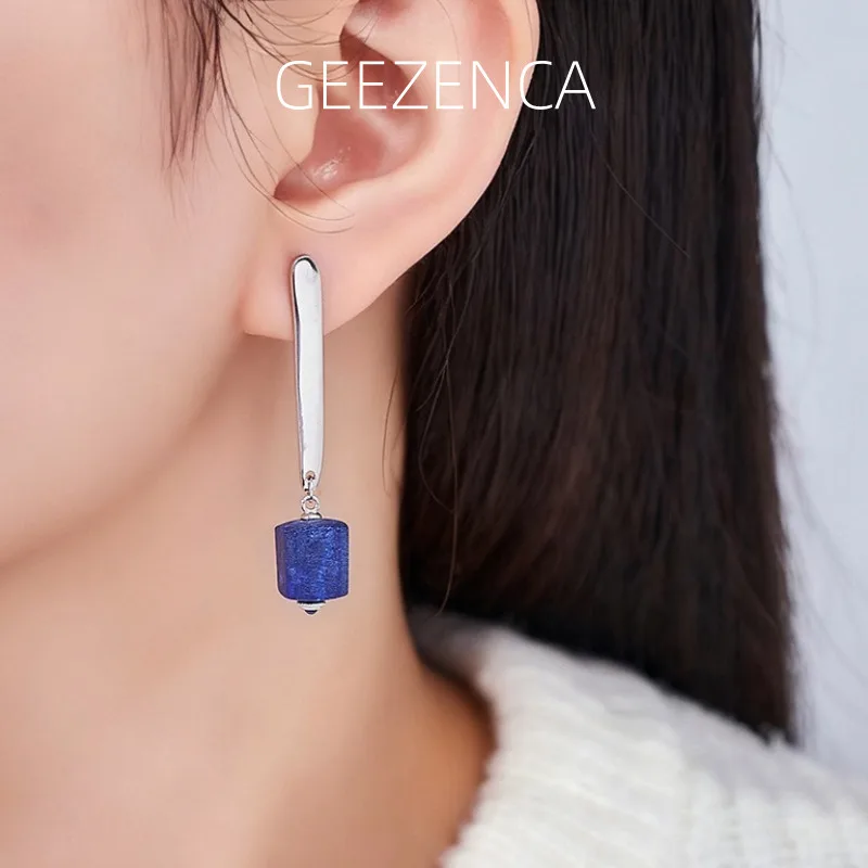 

GEEZENCA стерлингового серебра 925 пробы, длинные висячие серьги из лазурита с подвесками для женщин, простые геометрические модные серьги, подарок на вечеринку