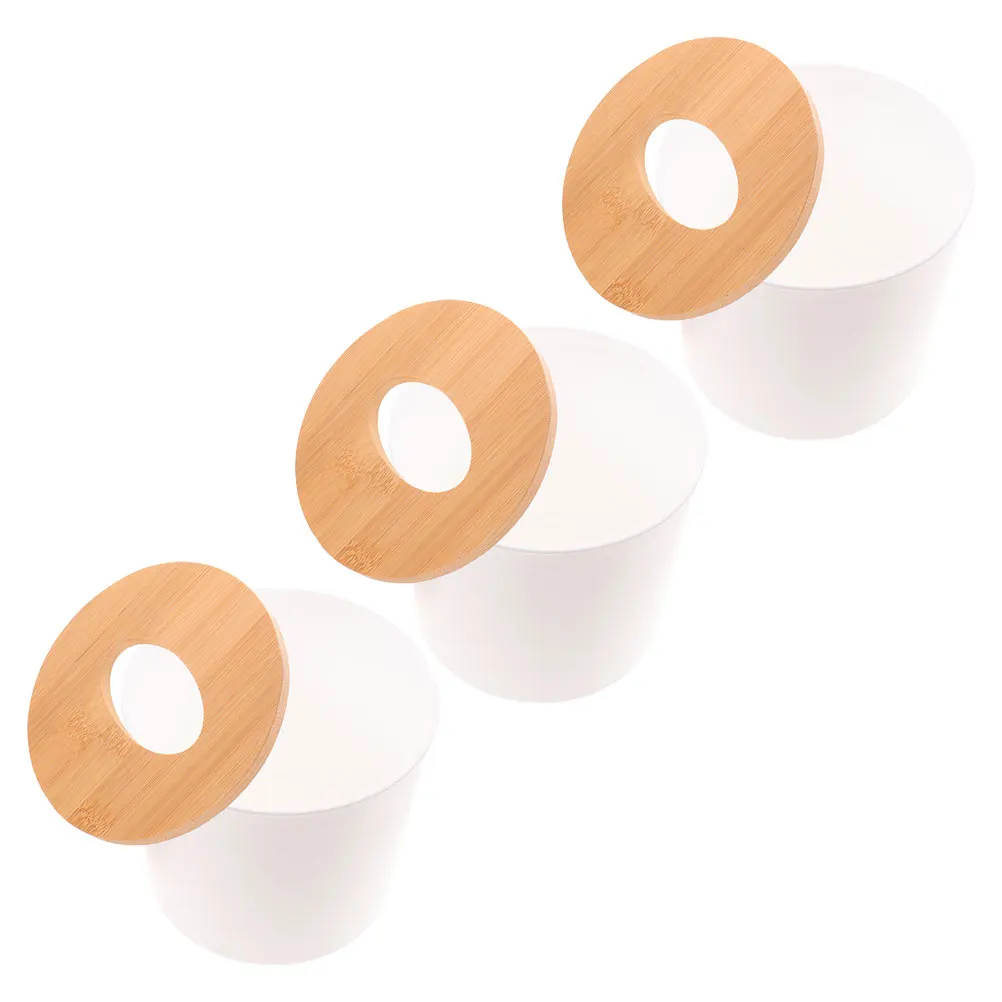

3pcs Round Tissue Box Cover Bamboo Lid Detachable Desktop Organizer For Bathroom Living Room Napkin Storage Holder Paper Roll
