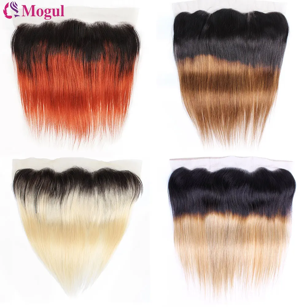 10-18 Inch 1B/27 Blonde Lace Frontal Pre Plucked Brazilian Bone Straight Ombre Blonde Human Hair 13x4 Transparent Swiss Lace