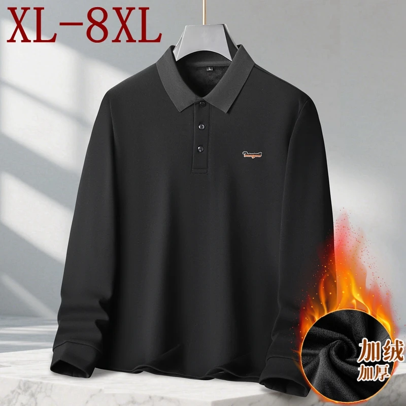 

8XL 7XL 6XL 2025 Новая осенне-зимняя элитная бархатная рубашка-поло мужские топы рубашки из 100% хлопка для мужчин толстые флисовые поло Homme