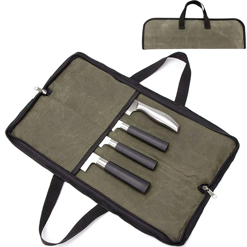 Portable Chef Knife Bag Canvas Durable Kitchen Slicing Santoku Roll Carry Case Japanese Utility Cutter Storage Pockets Organizer