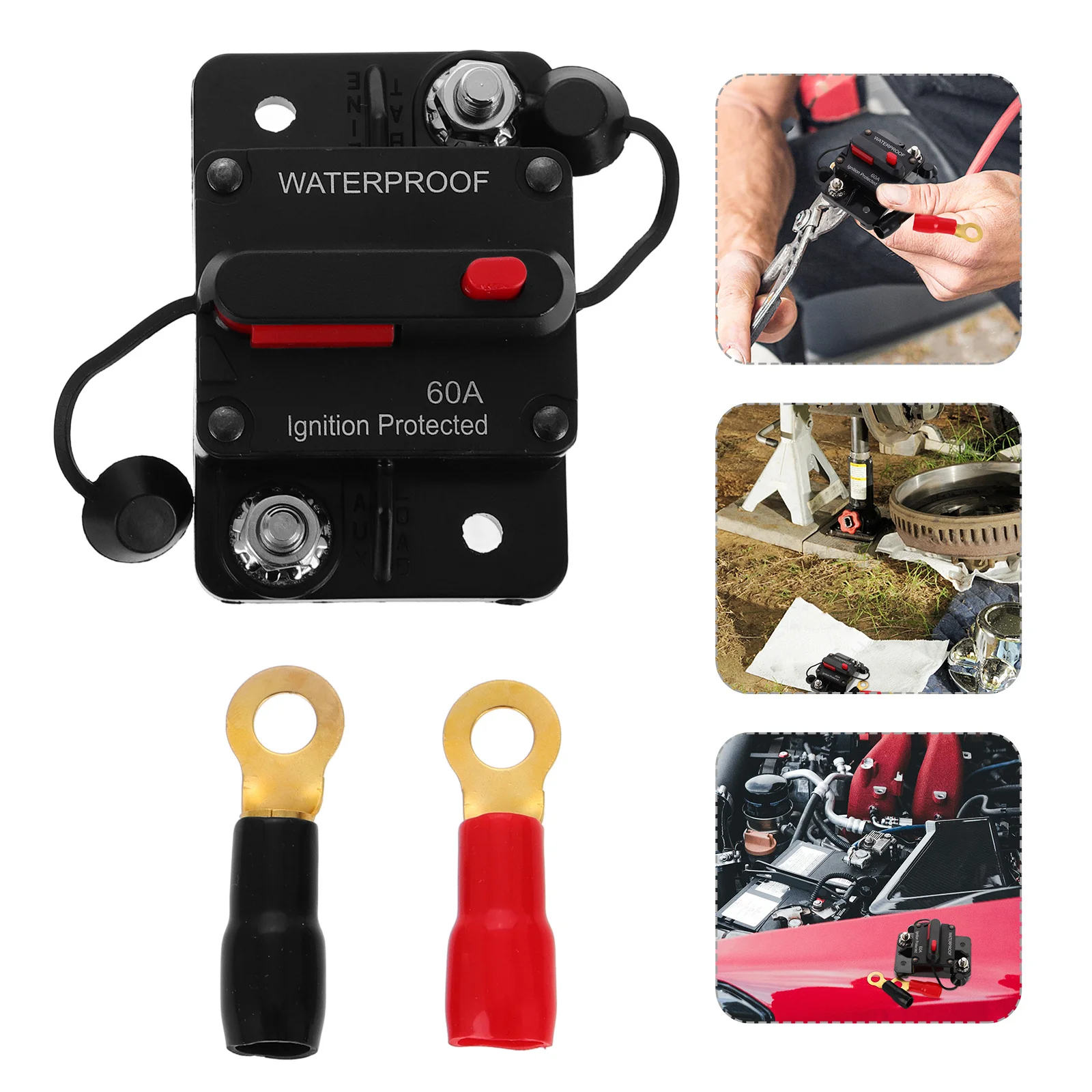 

Circuit Breaker 60 Amp Automotive Resettable Fuse Holder Switch Waterproof for Car Audio Marine Rv Boat Solar Panel Trolling