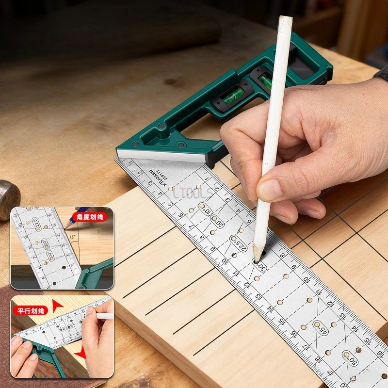 

Right Angle Ruler 45/90 Degree Multi-Holes Stainless Steel Angle Ruler Woodworking Lines Drawing Ruler Precise Scale Scriber