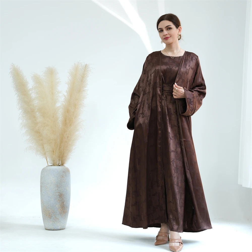 

Open Abaya Cardigan Muslim Women Satin Long Sleeve Maxi Dress Turkey Arab Kaftan Dubai Eid Ramadan Kimono Arabic Caftan Clothing