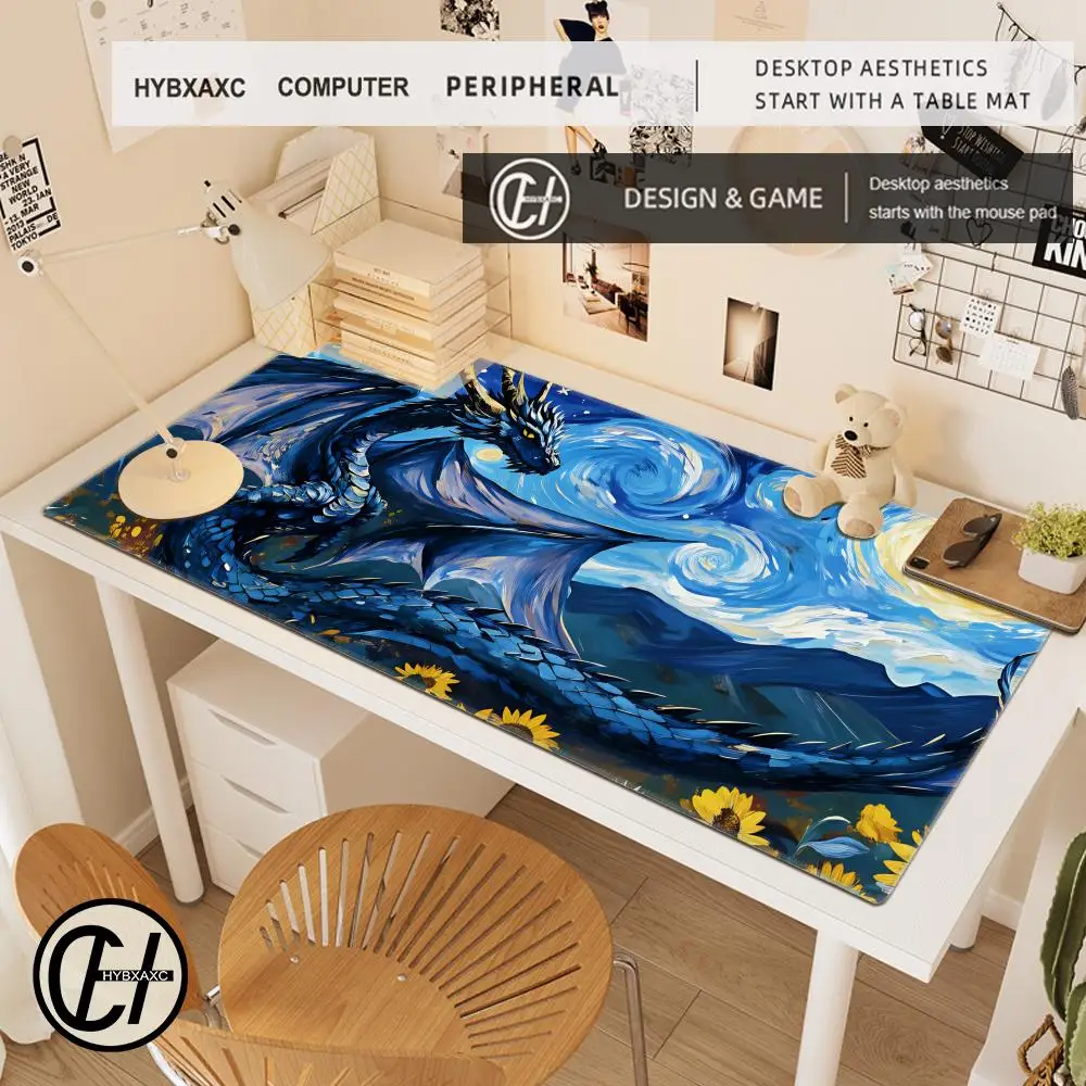 HYBXAXC Van Gogh-style giant dragon design MTG Playmat Magic Card Battle Mat Stitched Edge Commander playmat tapete magic mtg