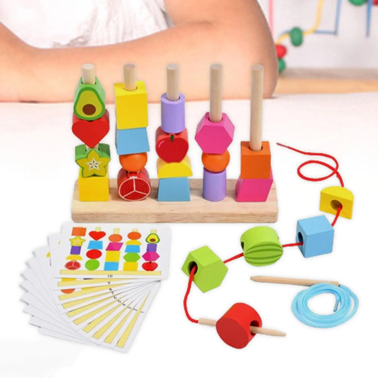 

Wooden Beads Sequencing Toy Matching Shape Stacker for Baby Birthday Gift