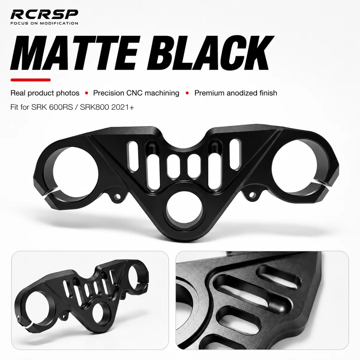 CNC top triple clamp for motorcycles (SRK600/SRK800, 2021+), aluminum handlebar bridge, precision-made front fork clamp