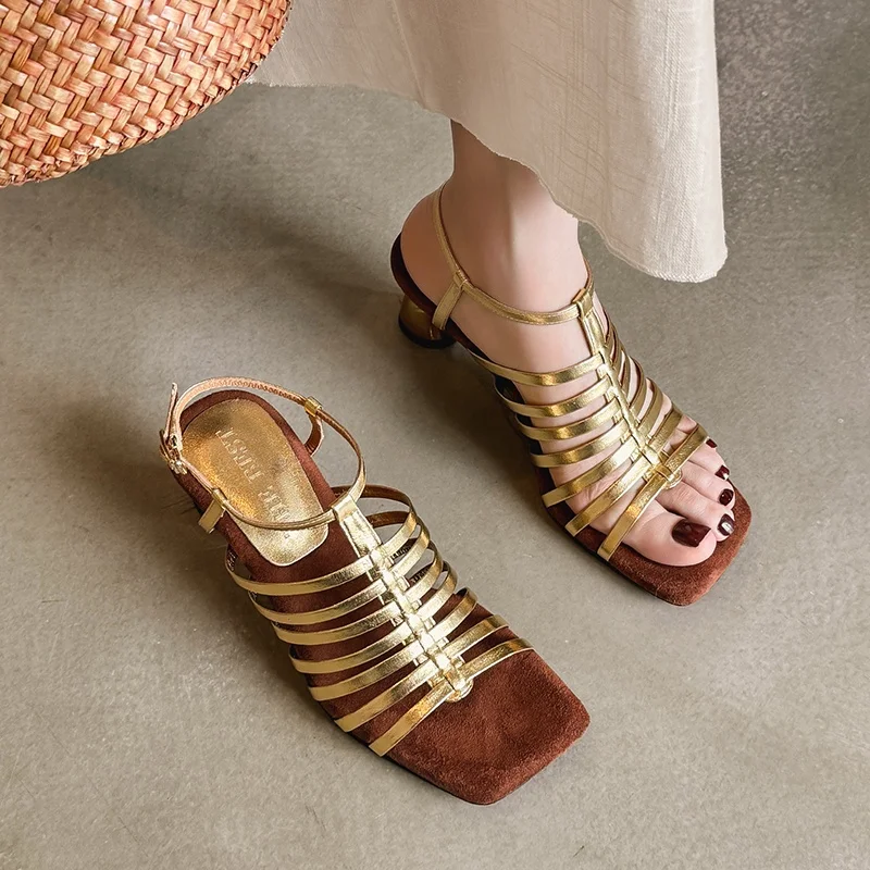 

QUTAA 2025 Sexy Women Sandals Shoes Microfiber Open Toe Ankle Strap Party Shoes High Heels Summer Pumps Dress Shoes Woman 34-40