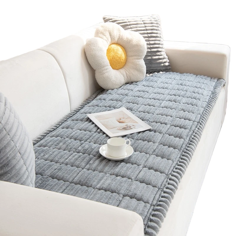 Dikker quilten warme streep flanellen bankmat, voor winter woonkamer bank handdoek multifunctionele bankhoes hoes - afbeelding 2