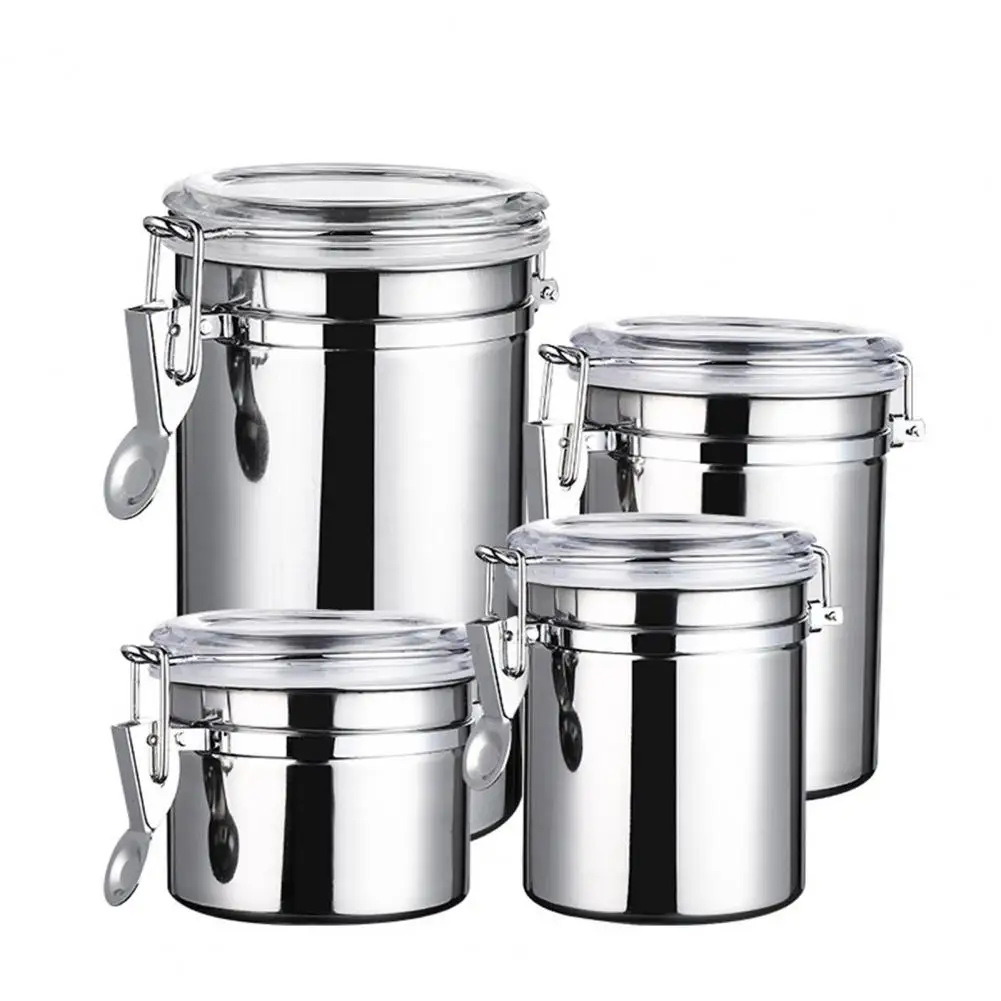 Moisture-proof Storage Jar Stainless Steel Airtight Canister Set 4-piece Food Storage Jar Organizer for Kitchen Counter