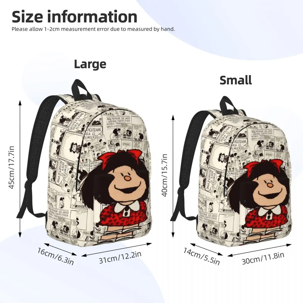 Anime Mafalda Laptop Backpack Men Women Casual Bookbag for College School Students Cartoon Kawaii Bags