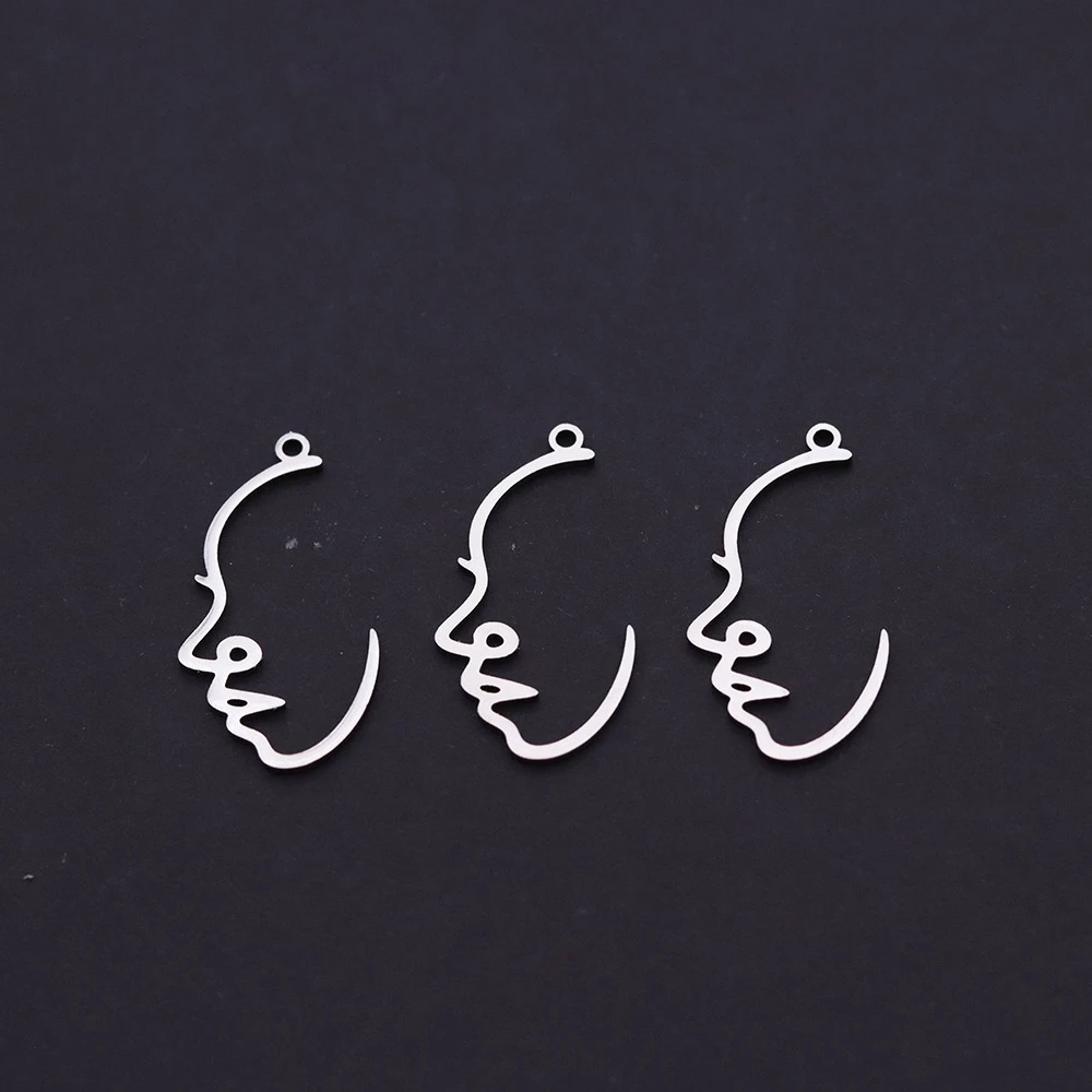 3pcs diy Trendy Abstract Single Line Woman Profile Necklace Pendant Charms For Jewelry Making Crafts  Stainless Steel Pendant