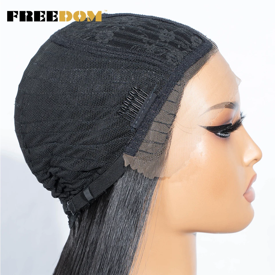 FREEDOM – lange, glatte, synthetische Perücken mit Spitze am Vorderteil für Damen, 30 Zoll, Ombré-Farbverlauf von Braun zu Blond, hitzebeständig, einfach anzuziehen, für den täglichen Gebrauch. – Detail 11