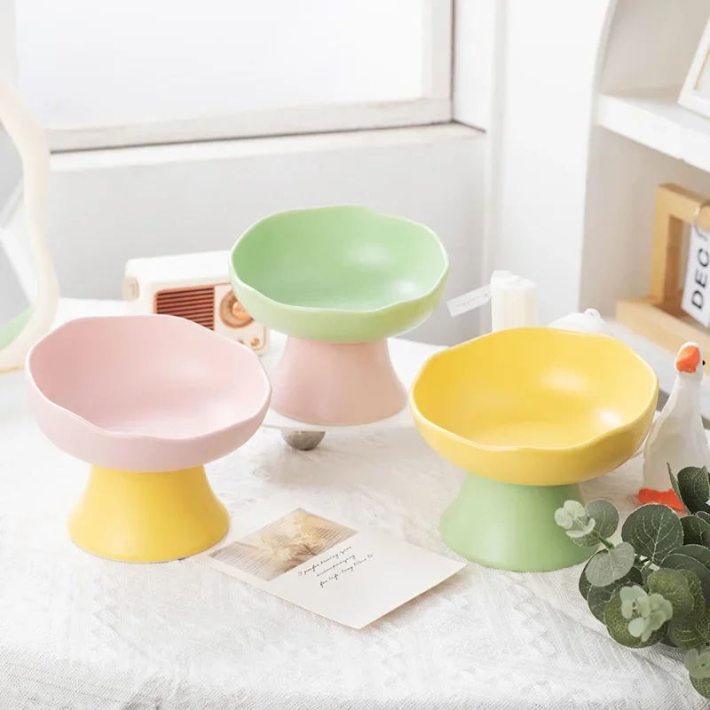 Cat Ceramic Bowl Small Dogs Food Water Bowls Elevated Raised Pet Feeding Supplies