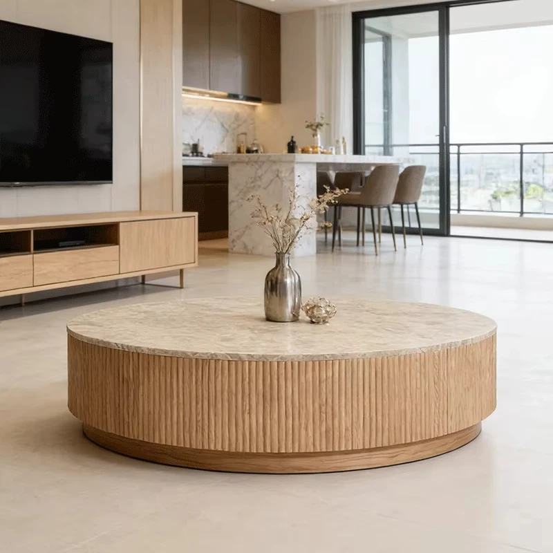 

#Modern Minimalist Living Room Home Round Coffee Table French Vintage Tea Table Marble