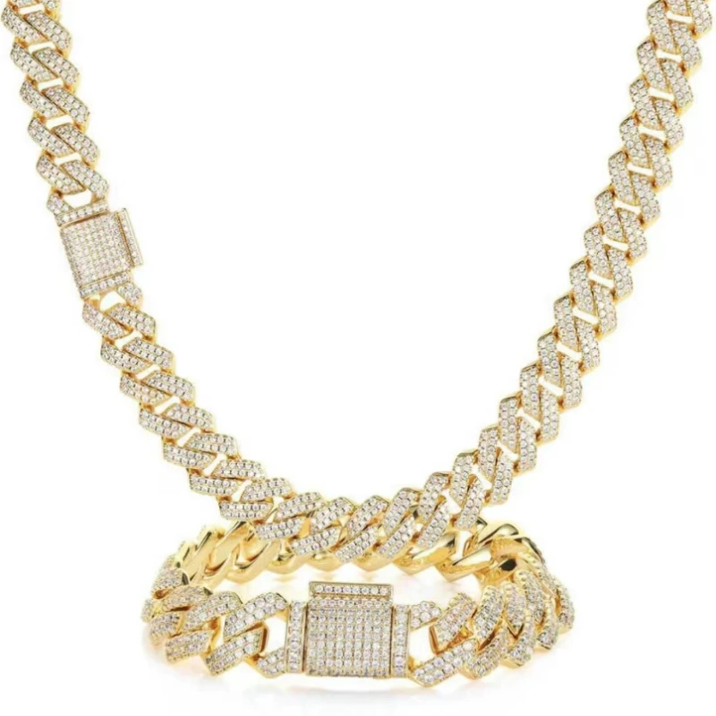 

Mens Cuban link necklace iced out 18K gold plated stainless steel Miami thick necklace hip hop jewelry 14mm necklace