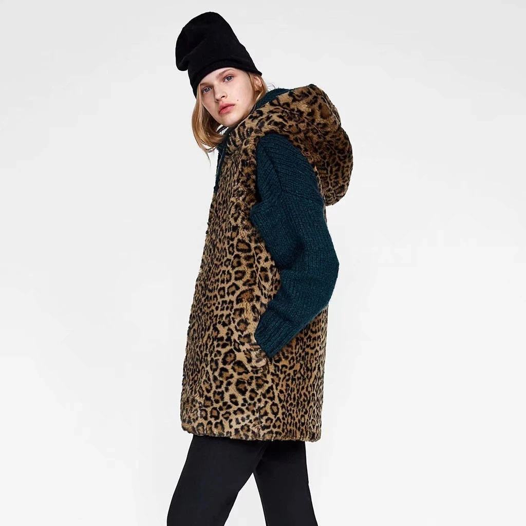 Leopard Hooded Faux Fur Vest Women 2022 New Designed Body Warmer Ladies Luxury Winter Furry Artificial Rabbit Coats Outwear 5XL