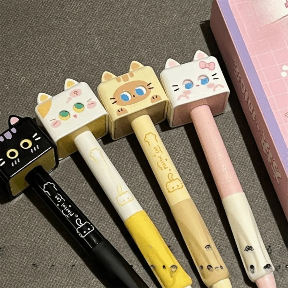 4Pcs/box Cute Cat Gel Pen 0.5mm Black Ink Stress Relief Ballpoint Pen Smooth Quick Drying Neutral Pen School Office