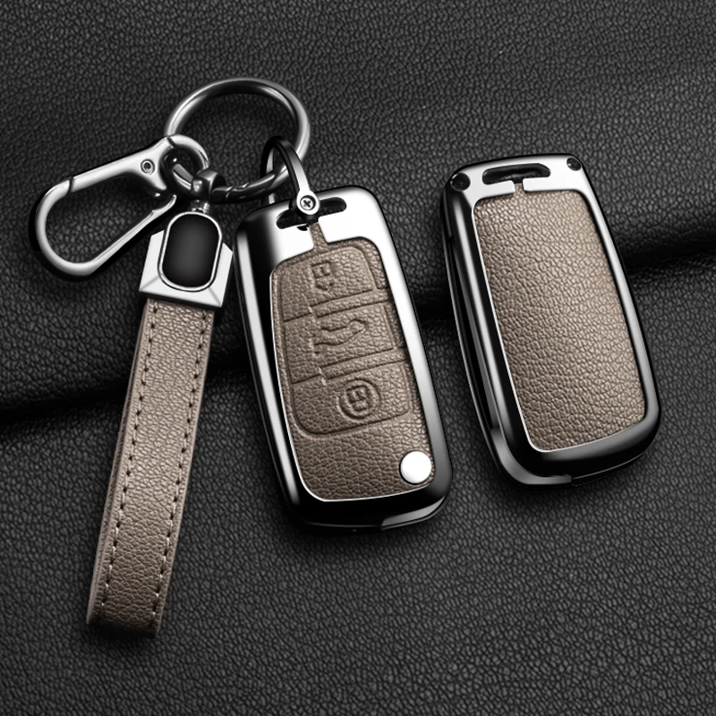 

Car flip remote key cover suitable for Audi A1 A3 A6 Q2 Q3 Q7 TTS R8 S3 S6 RS3 RS6, zinc alloy+leather car key protection shell