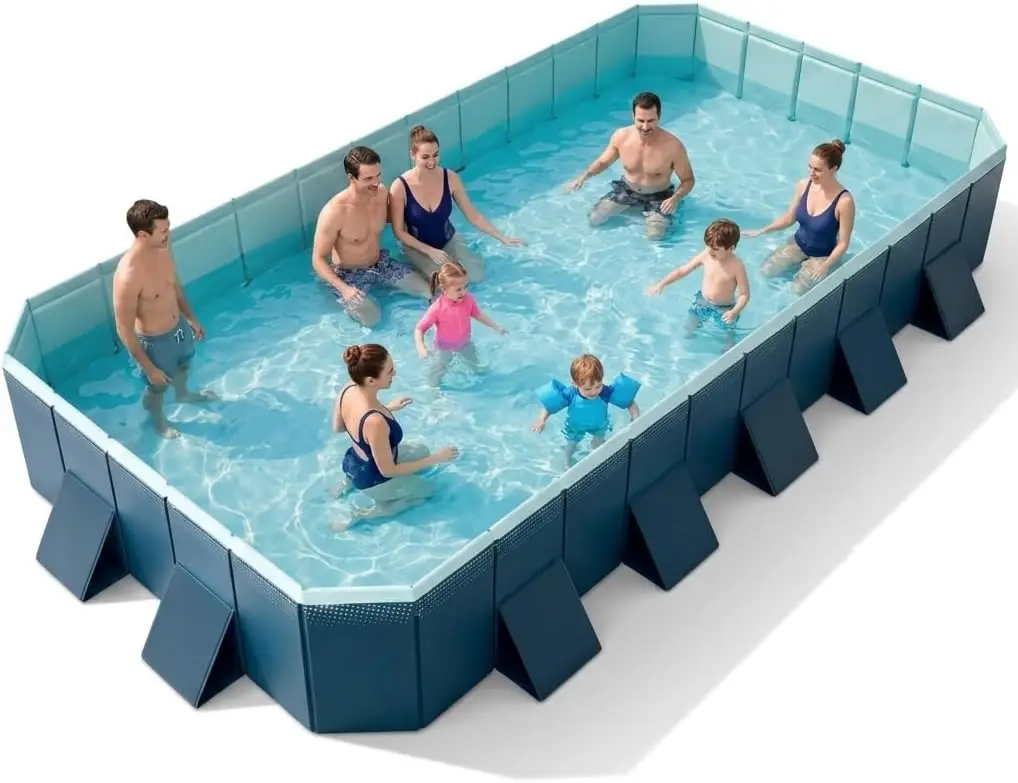 13ft Non-Inflatable Foldable Pool, Reinforced Panel Support, 4-Layer Anti-Scratch Material, Heavy Duty Rectangular Pool