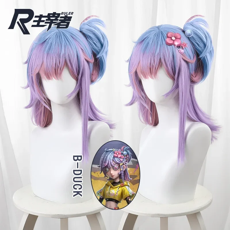Buffy parrucca Cosplay 45cm lungo gioco identità V profumatore Vera Nair viola rosa blu capelli in fibra resistente al calore parrucca Cap donna