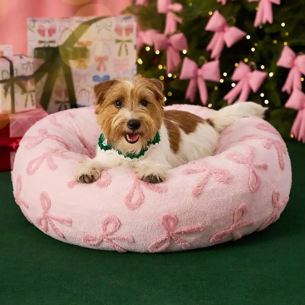 

Dog Bed - Round Cat Beds For Indoor Cats Anti-Anxiety Calming Gift For Pets, Washable Cute Modern Beds With Jacquard