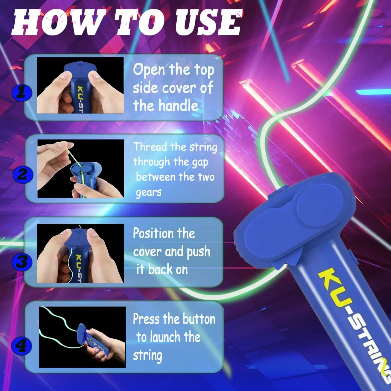 Brinquedo lançador de corda que brilha no escuro, recarregável, led luminoso, alívio do estresse, portátil, jogo iluminado, presente para crianças e adultos