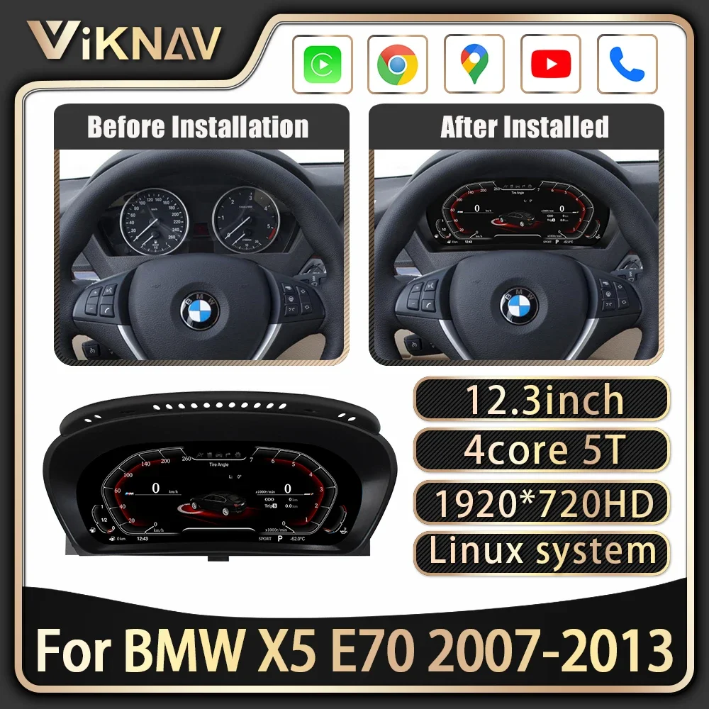 

12.3 Φ дисплей для BMW X5 E70 2007-2013 автомобильный кластер замена системы Linux цифровой датчик экрана