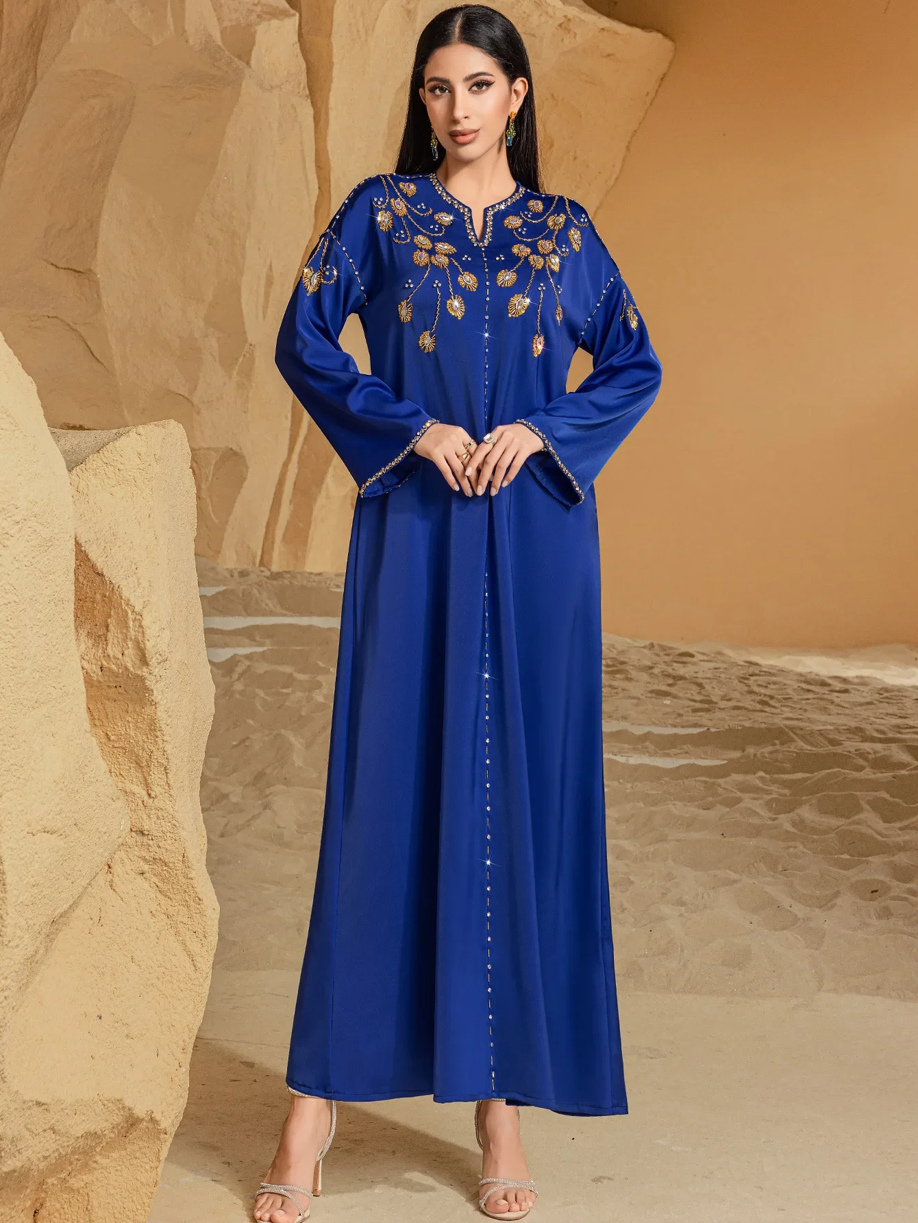 

Eid Mubarak Ramadan Women Abaya Diamonds Maxi Dress Moroccan Kaftan Turkey Arabic Dubai Evening Party Vestidos Caftan Jalabiya