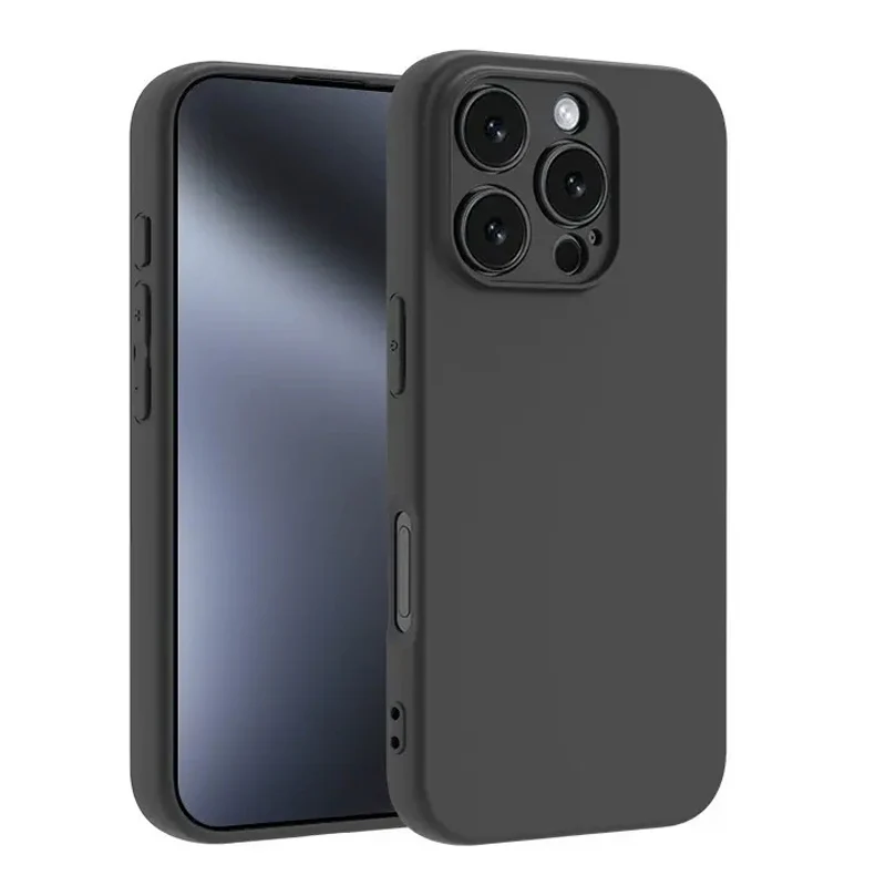 Luxury Black Silicone Matte Phone Case For iPhone 11 12 13 14 15 16 Pro Max 15 Plus 12 Mini 16E Xr X