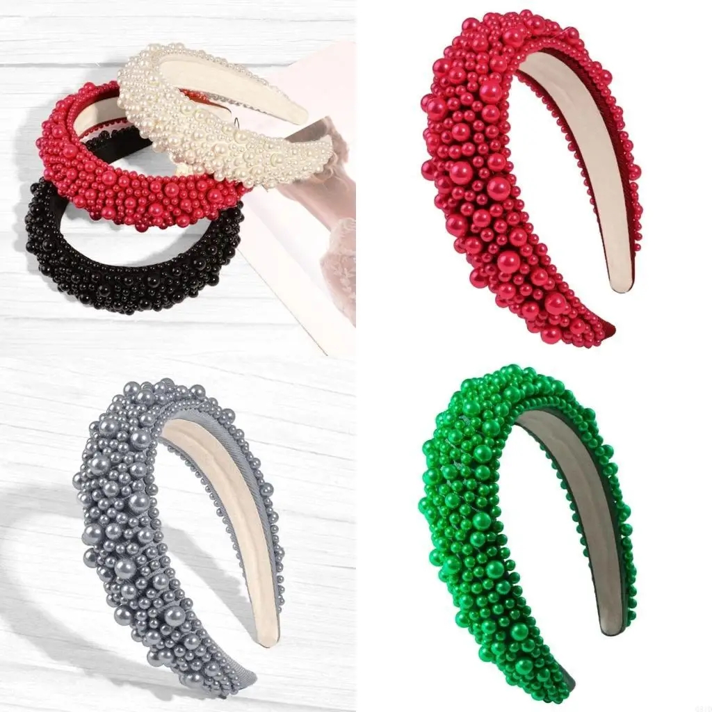 

Stylish Hairband with Delicate Pearls Decorations Wide Wedding Headdress Jewelry