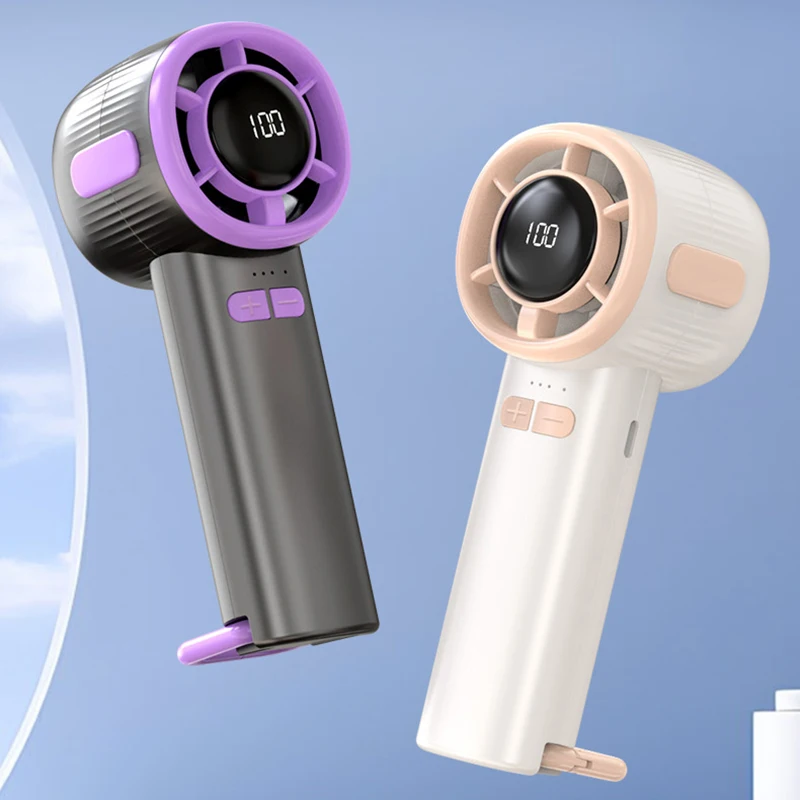 USB Handheld Cooling Fan 100-Speed Adjustable Thermoelectric Ice Therapy Fan with LCD Screen, Rechargeable & Carabiner Outdoor