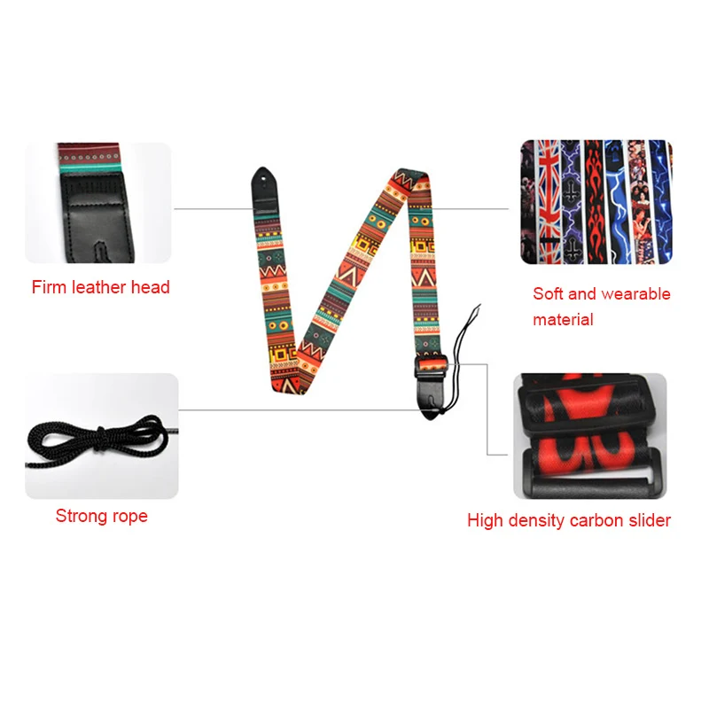 PU Leather Guitar Strap Adjustable Belt  Flame Pattern for Bass Folk Acoustic Guitar Bass Guitar Ukulele Guitar Strap