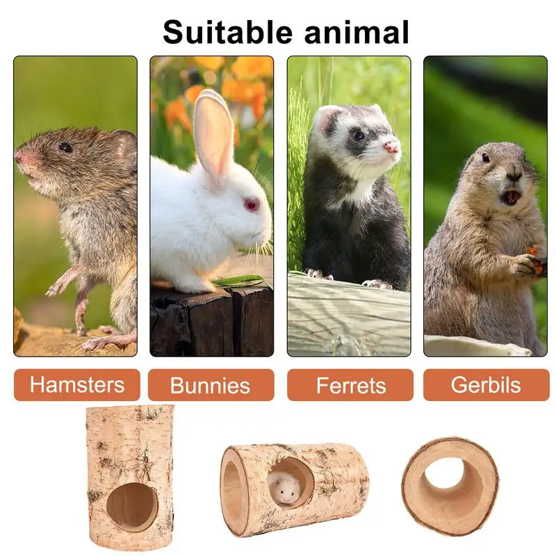 Birch Mouse Hole Natural Solid Wood Animal Tunnel Hamster Golden Bear Tree Hole Pipe Chew Toy Little Climbing Pet House