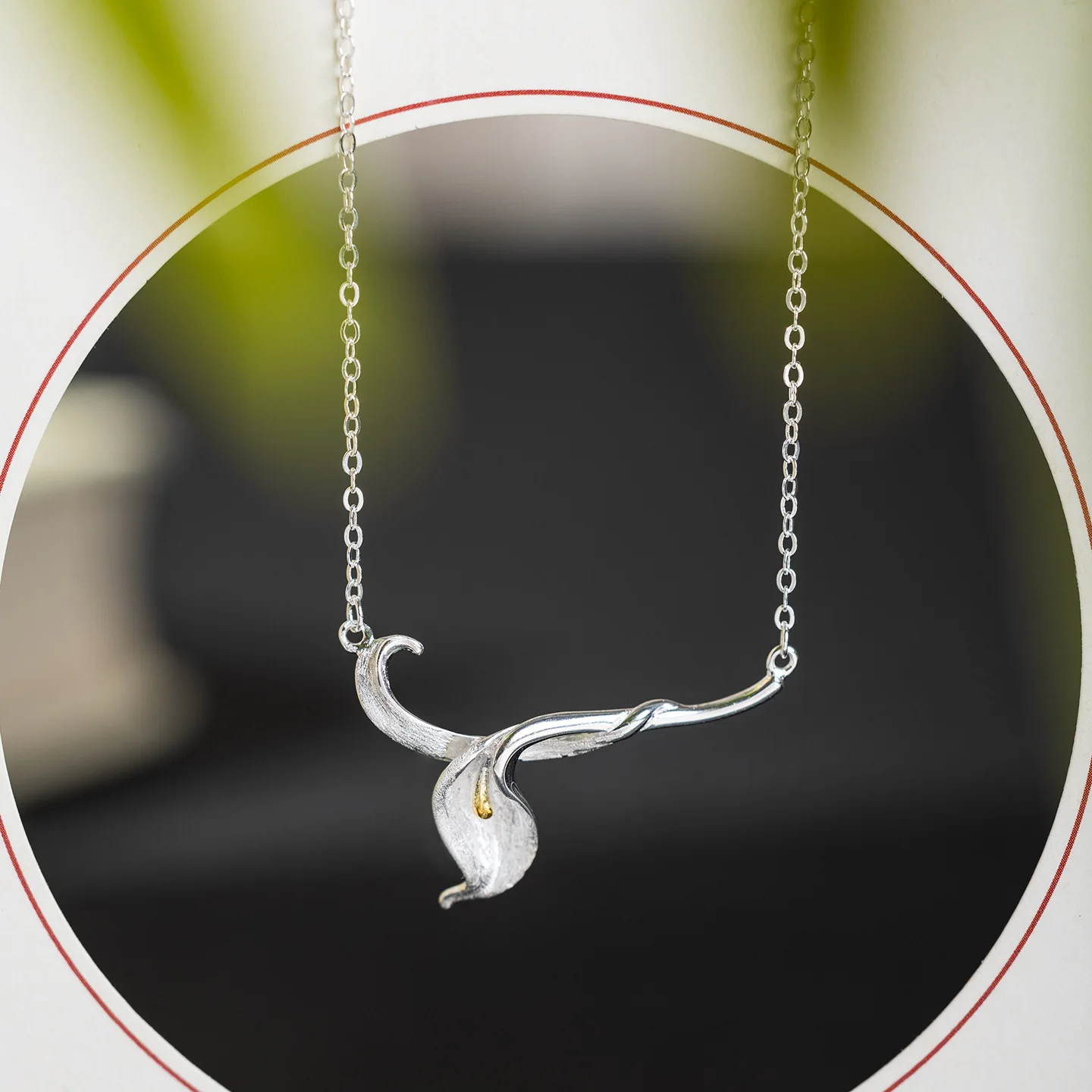 

Ожерелье с подвеской в виде каллы лилии 45 см, серебряное ожерелье ручной работы S925 с художественным цветком, минималистское и модное женское ожерелье